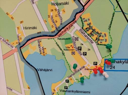 Karttakuva Vanhankylänniemen alueesta.